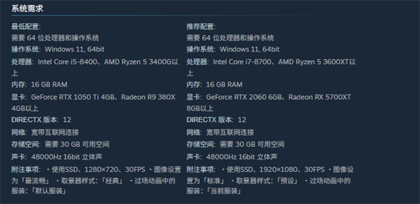 零红蝶重制版配置要求高吗 pc最低推荐配置官方介绍